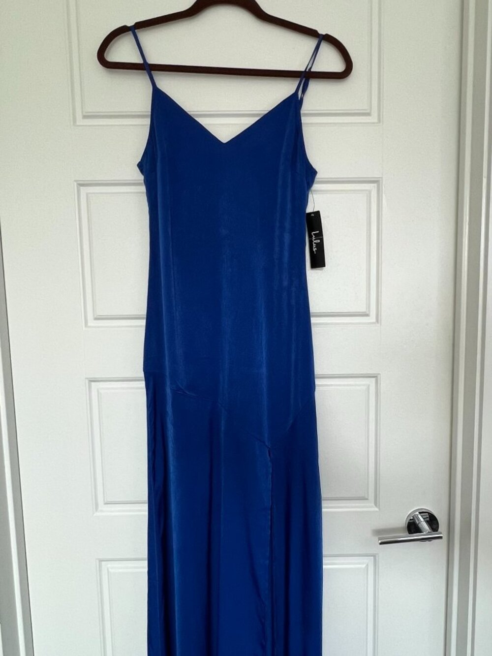 NWT Lulus Royal Blue Satin Maxi Slip Dress Size XS Wedding Guest Formal Prom